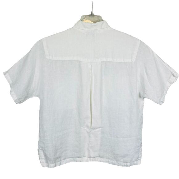 Lauren Alexandra 100% Linen Top Size 10 White Classic Button Up Boxy Beach - Picture 2 of 8